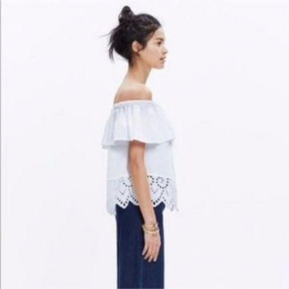 Madewell Eyelet Balcony Off the Shoulder Top Ruffl - Picture 4 of 8